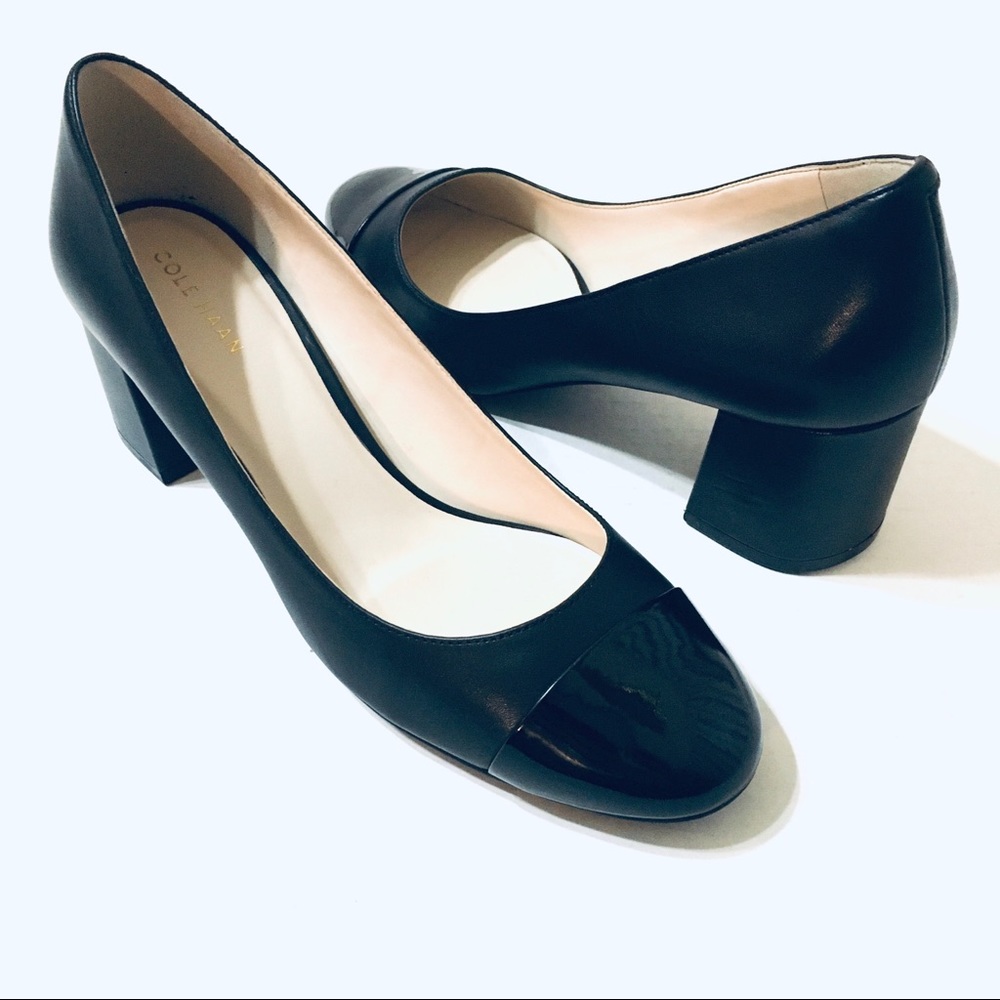 Cole Haan Black Leather Dawna Grand Block Heel Pumps Size 7B